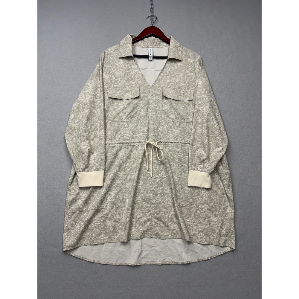 Athleta Shirt Dress Womens 1X Beige Snakeskin Print Drawstring Waist Long Sleeve